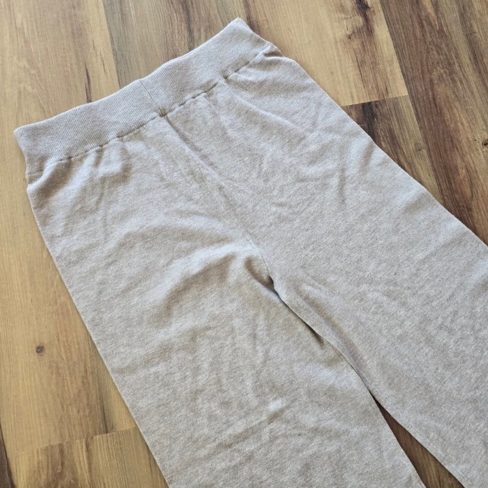 Knit Lounge Pants Women S Beige Wide Leg High Rise Minimalist Cozy Soft Girl - Picture 3 of 8